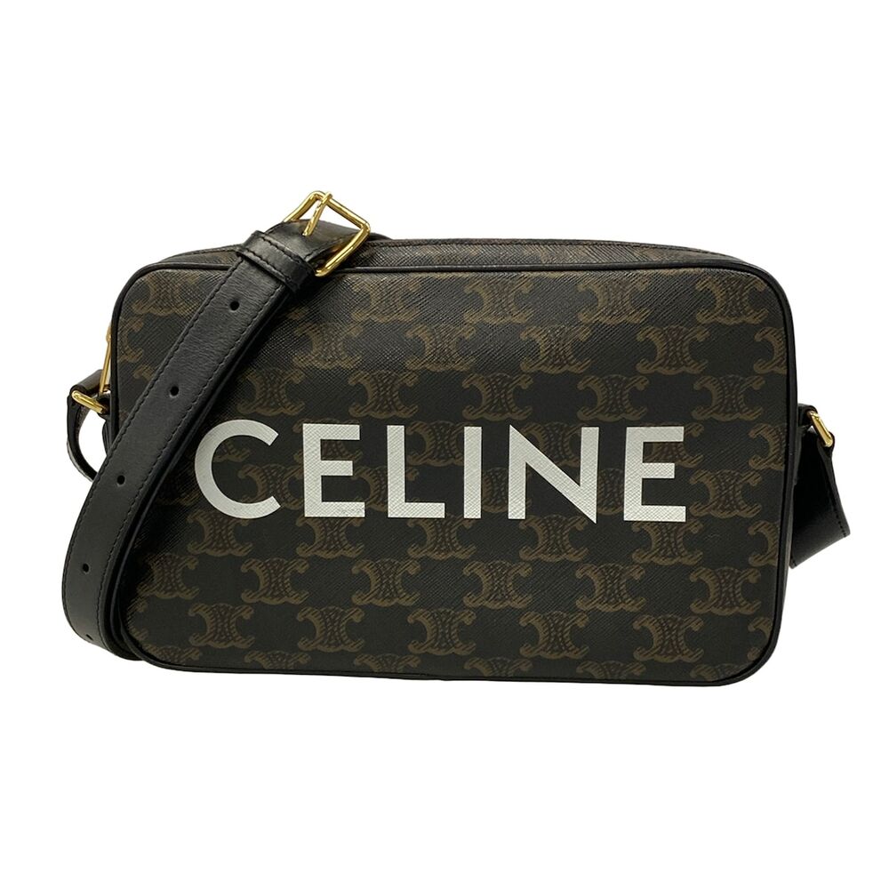 Celine Medium Messenger Bag / Triomphe Canvas Shoulder Bag Black Dark Brown